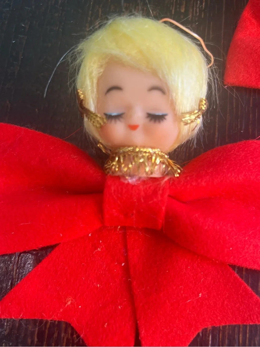 Vintage Retro Pixie Angel Girl Red Bow Christmas Ornaments Japan Lot of 2